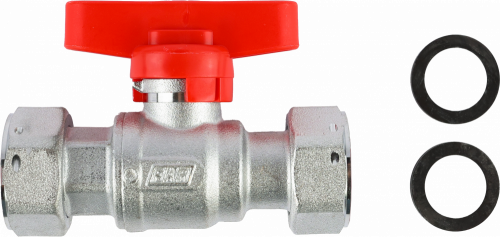 Кран шаровой FAR 3/4", накидные гайки EPDM, красн. бабочка, хром